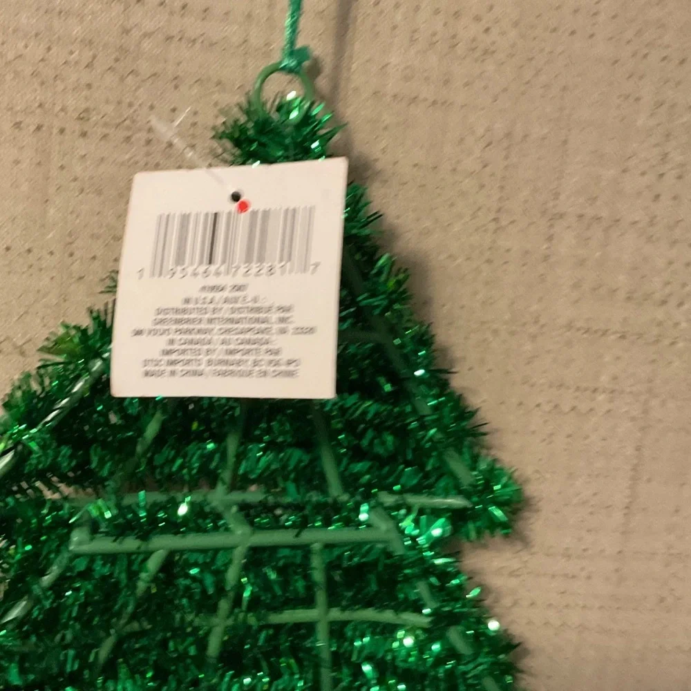 Sparkling Green Christmas Tree Ornament with Red Accents